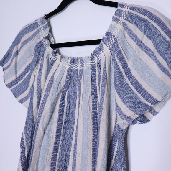 FAHERTY Annabelle Organic Cotton Blend Top Navy Slub Stripe Blouse Women's XS - Picture 7 of 9
